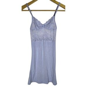 Powder Blue Lace Romantic Cami Slip Dress Elastaine Stretch Sheer Lingerie XS